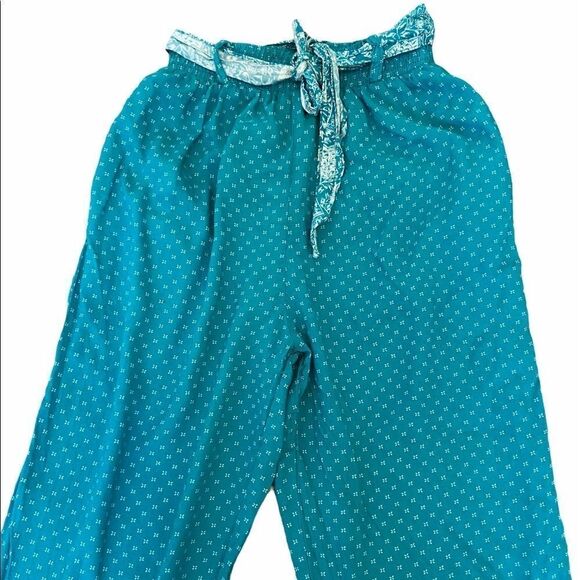 VINTAGE Petite Teal Printed Scarf Belt Light Pant - Picture 3 of 9